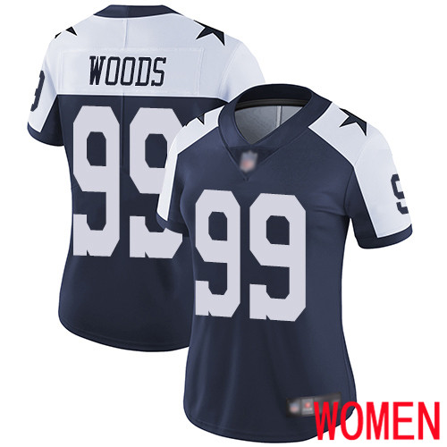 Women Dallas Cowboys Limited Navy Blue Antwaun Woods Alternate #99 Vapor Untouchable Throwback NFL Jersey